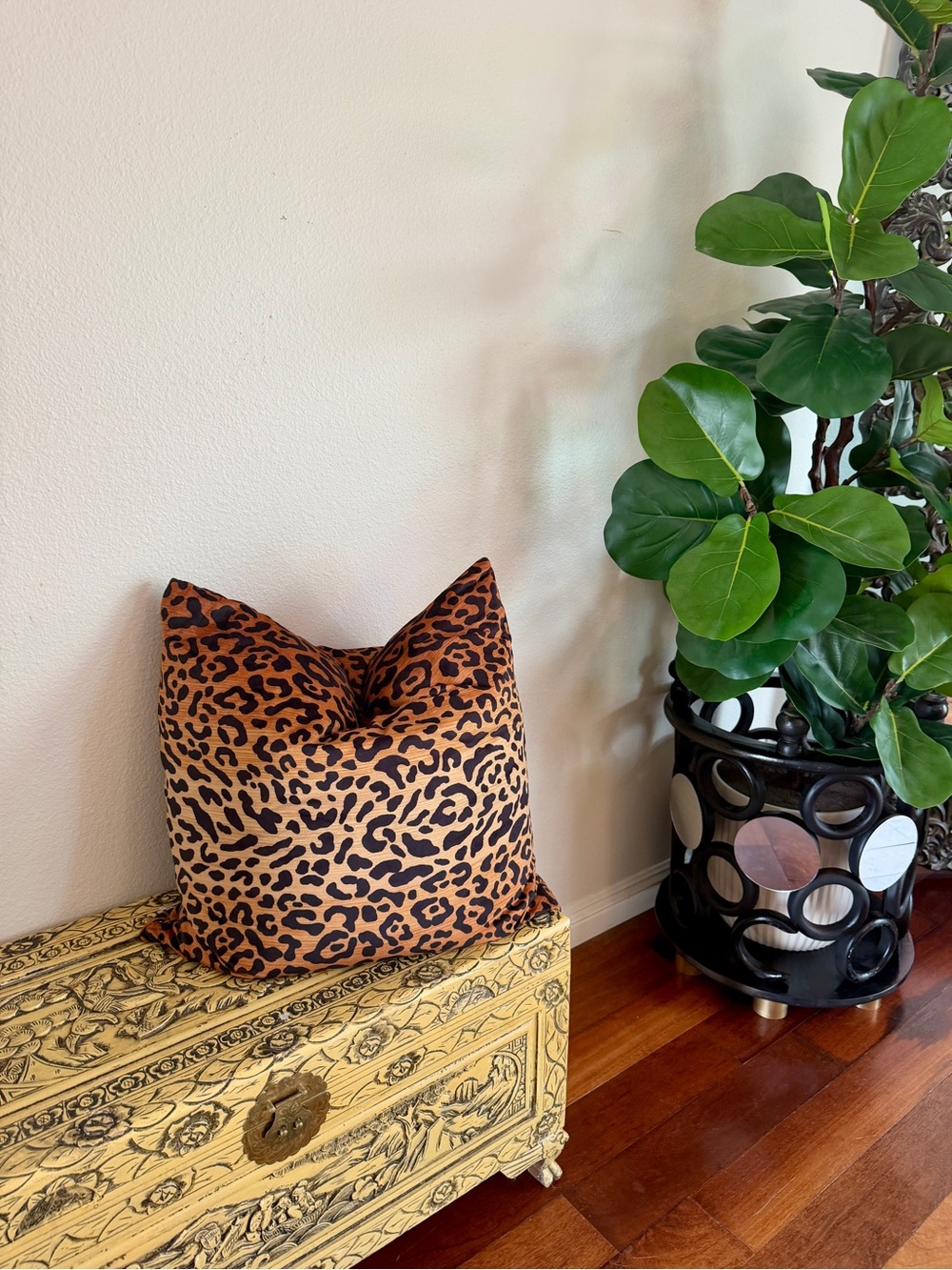 Leopard Print Decorative Pillow - Tan & Black